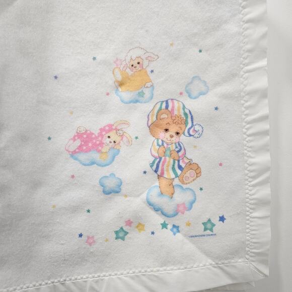 Reigel USA Brushcreek Creative Fleece Satin White Baby Blanket Bear Cloud Sleepy - Picture 2 of 5